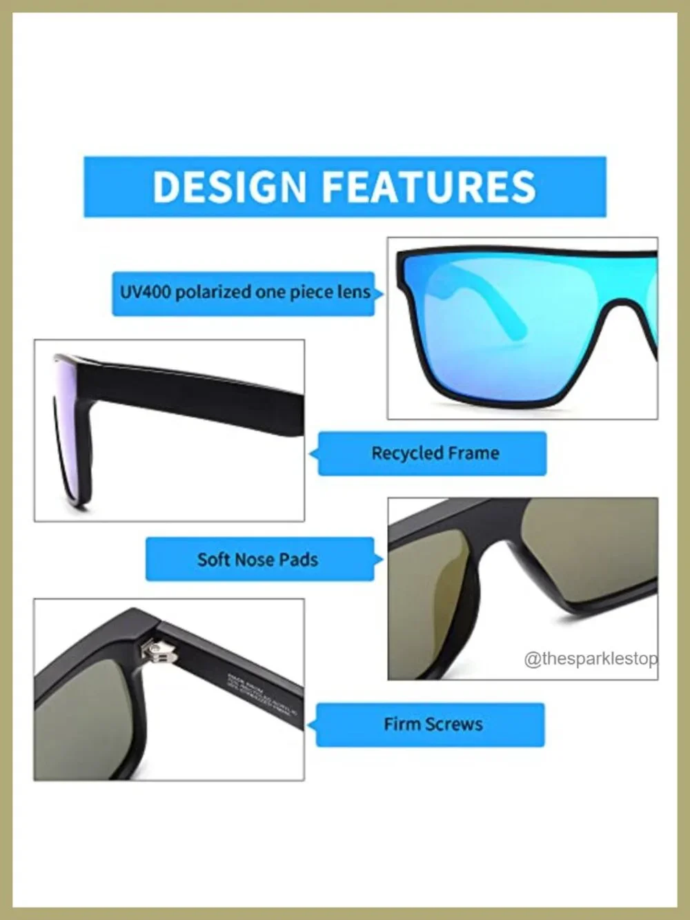 Oversized Square Polarized Shield Sunglasses UV400 Lightweight One Piece Lens